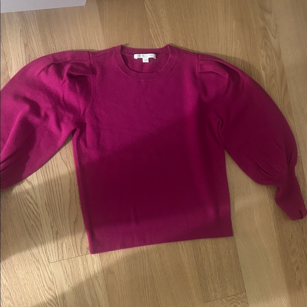 Fuchsia Puff Sleeve Crewneck Sweater - Women